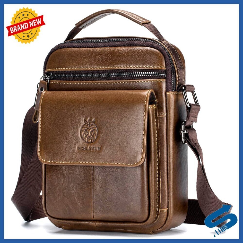 Genuine Leather Messenger Bag Crossbody Shoulder Bag Retro Style Adjustable